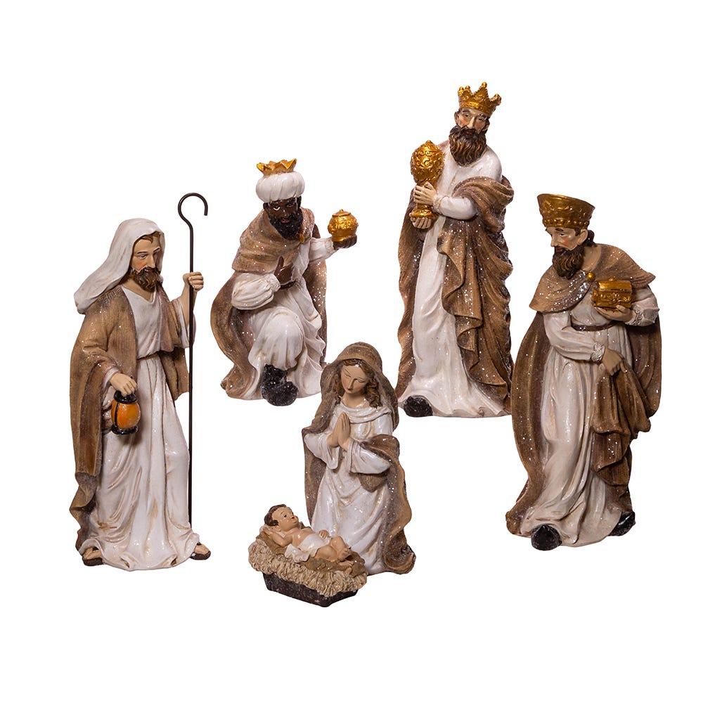 Kurt Adler 13" Glittered Nativity Figurines, 6-Piece Set, Resin