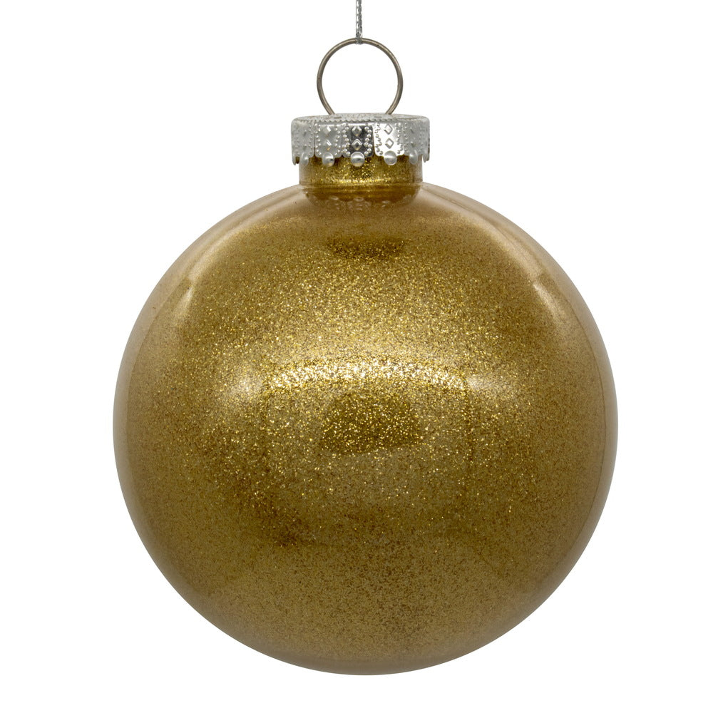 Vickerman 6" Clear Ball Christmas Ornament with Gold Glitter Interior, 4 per Bag