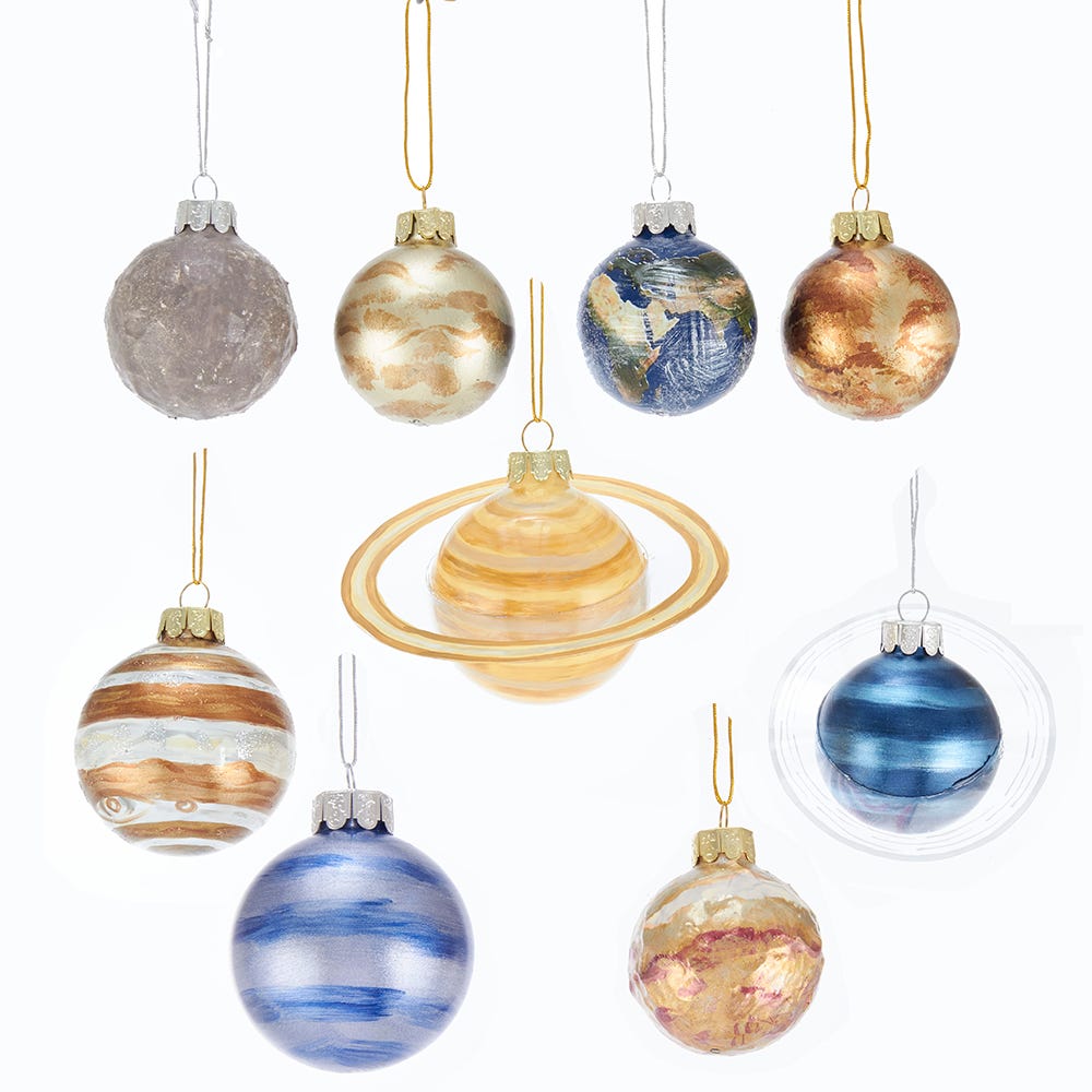 Kurt Adler 50-70mm Noble Gems Planet Solar System Glass Ornaments, 9-Piece Set