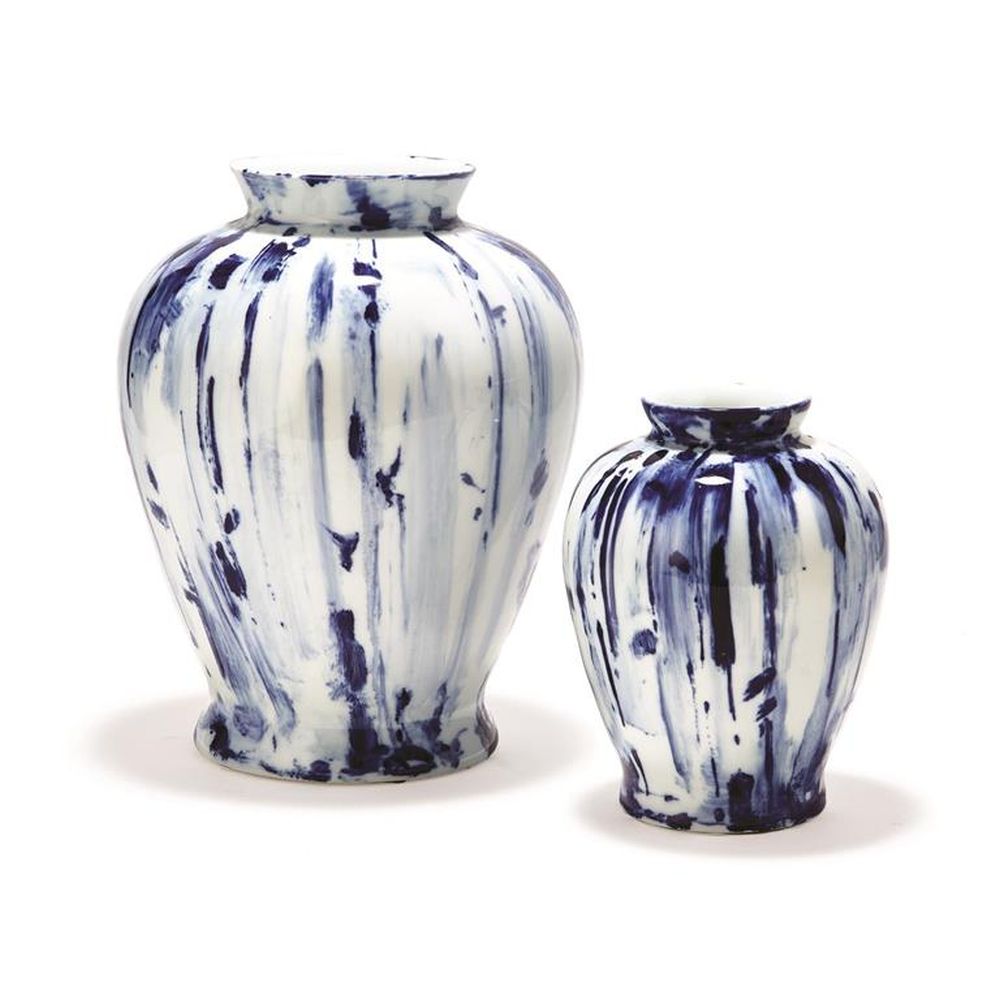 Two's Company Tozai Blue Canvas Set of 2 Blue/White Vases