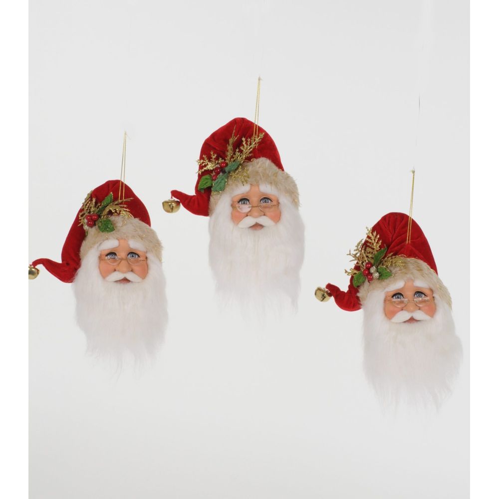 Karen Didion Originals 3pc Set of Santa Head Ornaments Figurine, 9 Inches