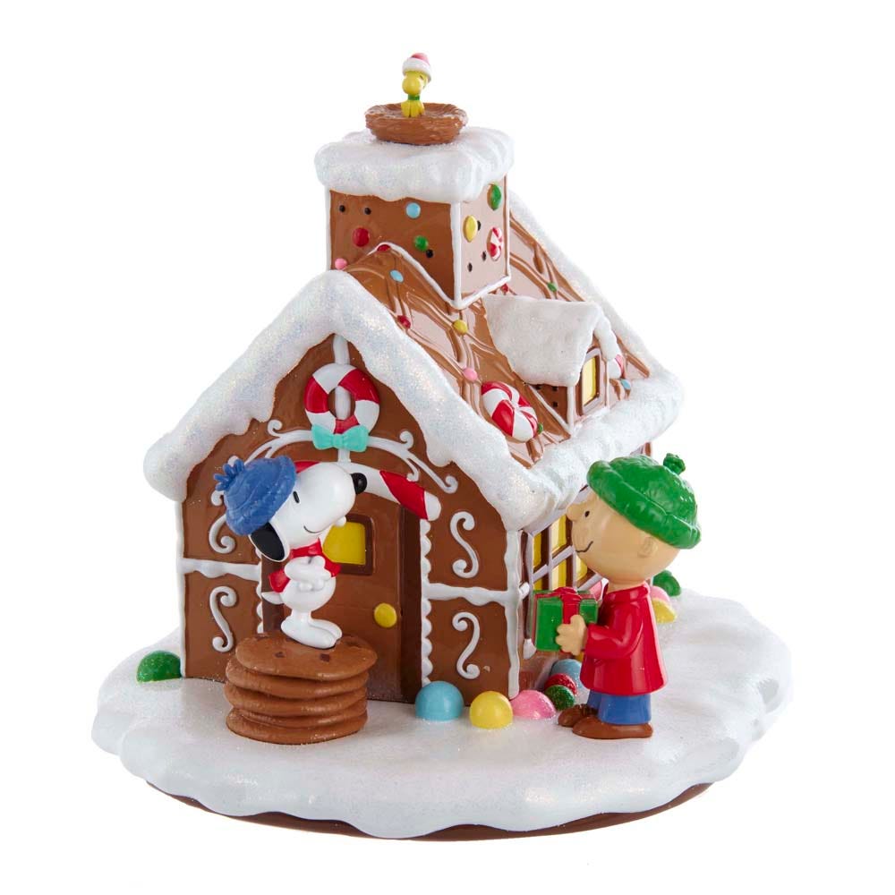 Kurt Adler Peanuts Battery-Operated LED Gingerbread House Tablepiece, Brown