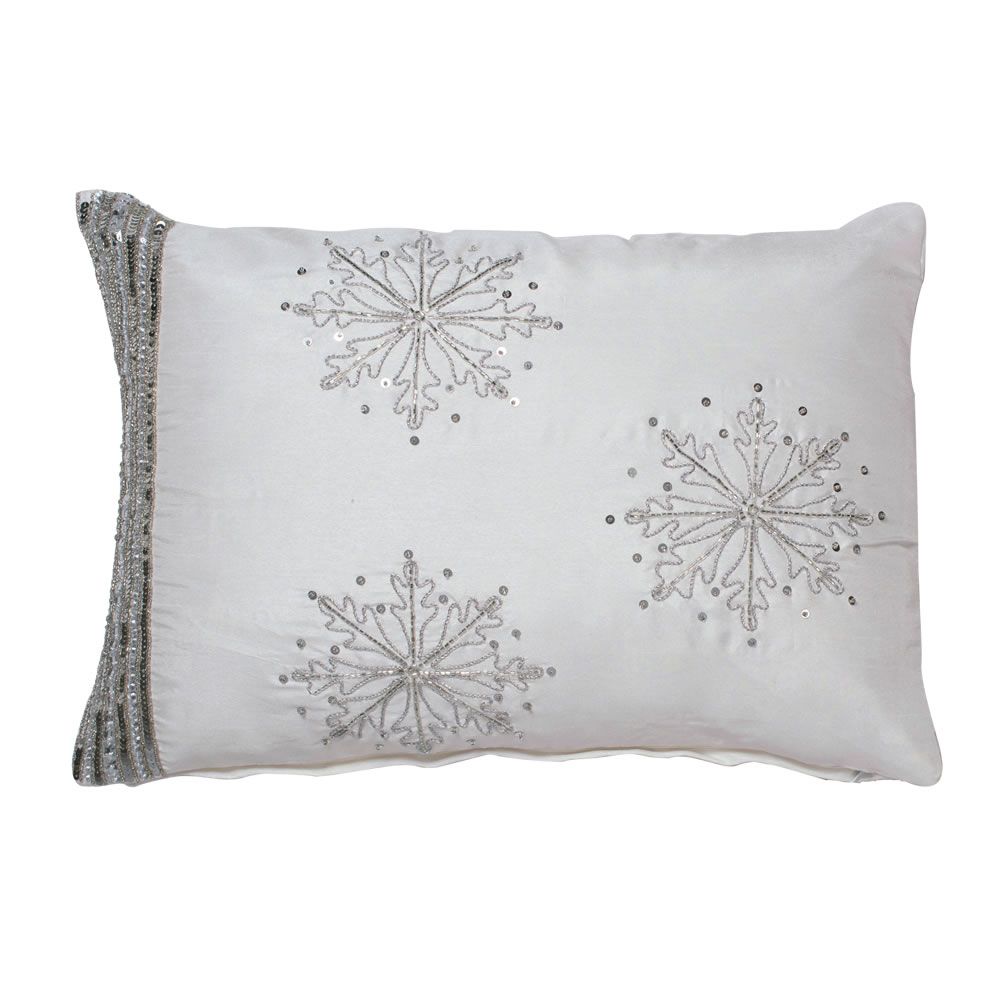 Vickerman Decorative 14" x 20" Banded Snowflake Pillow, Polyester