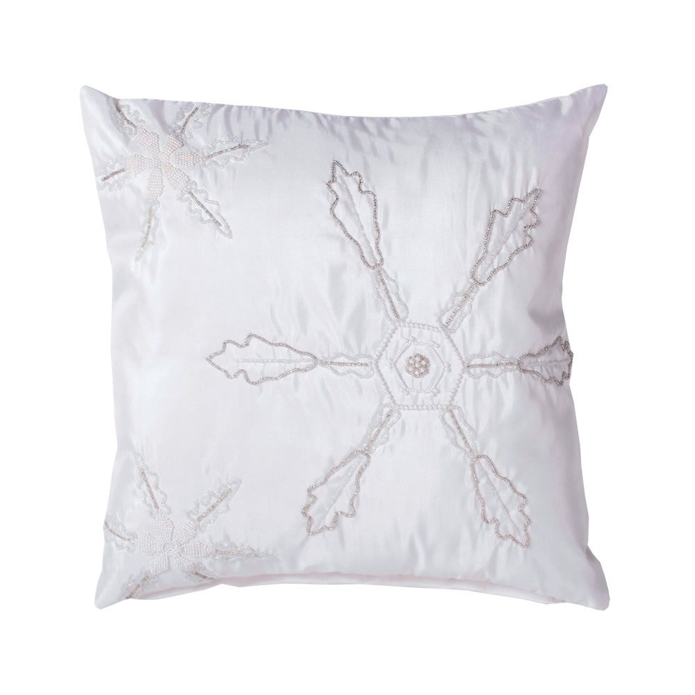 Vickerman Decorative 18" x 18" Beaded Snowflakes Pillow, Polyester
