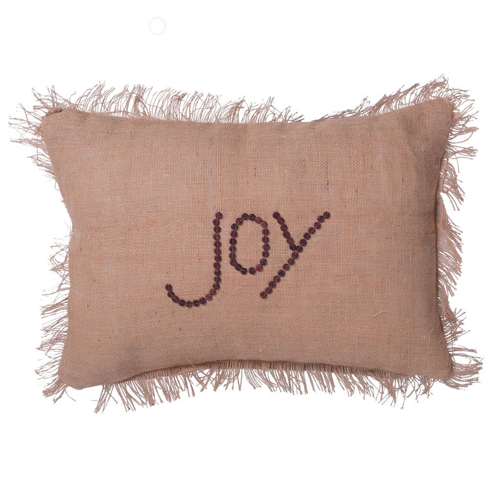 Vickerman Decorative 14" x 20" Holiday Words Joy Pillow, Burlap