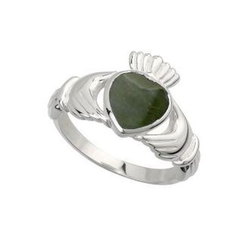 Solvar Silver Connemara Marble Claddagh Ring, Sz 4-10.5.