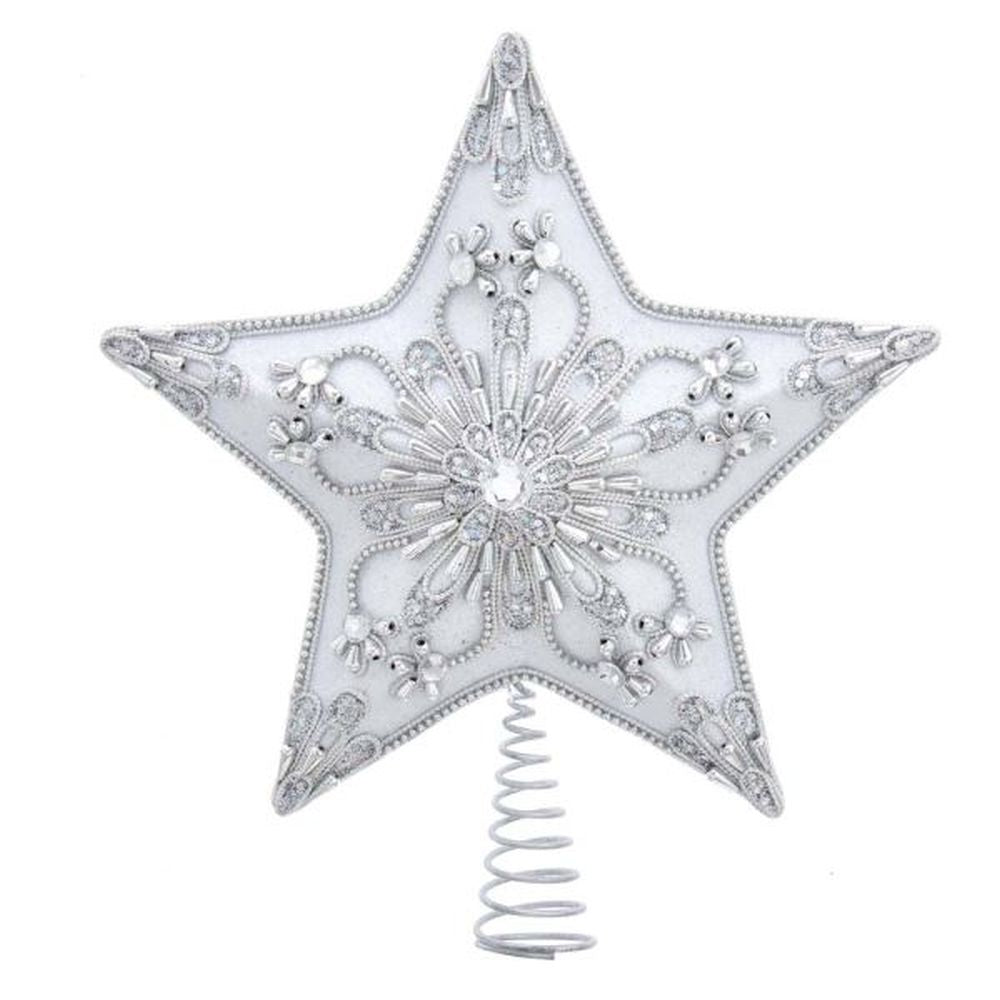 Kurt Adler 13.5" 5Pt White Silver Star Treetop