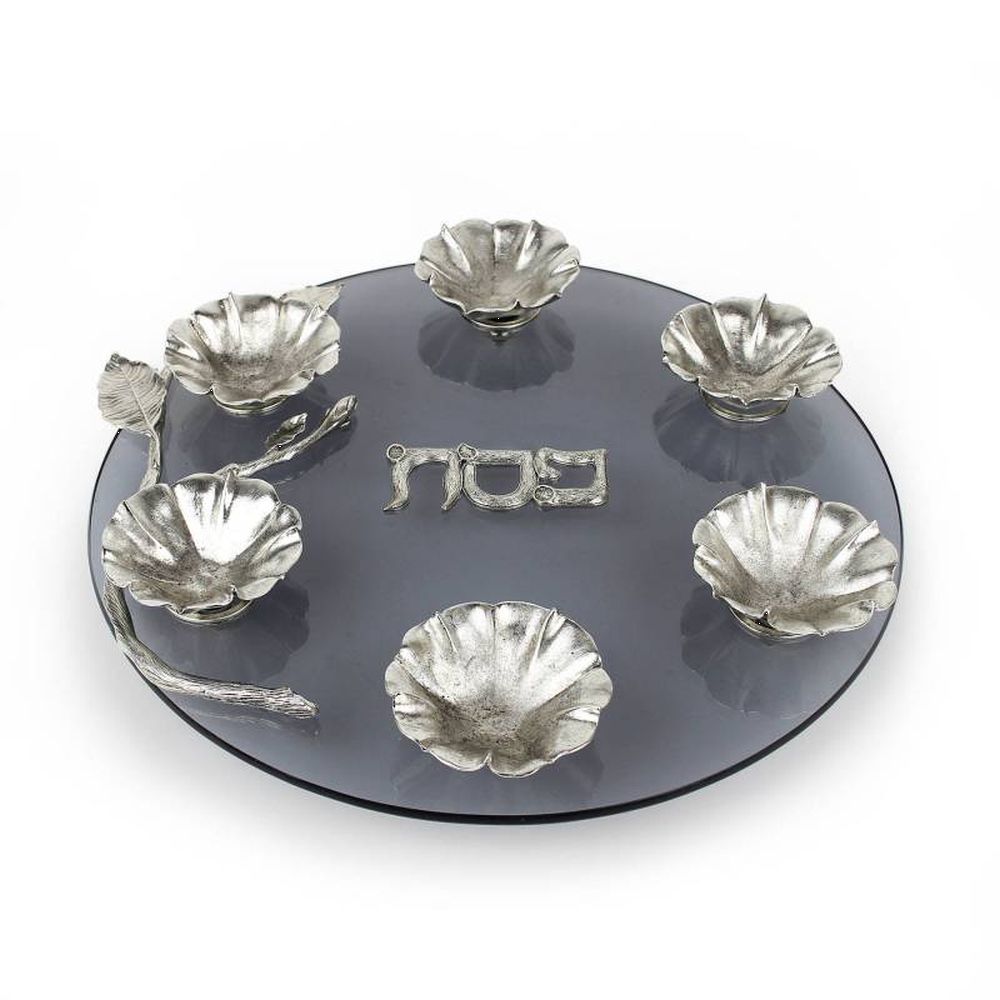 Quest Collection Aviva Flower Seder Plate Silver