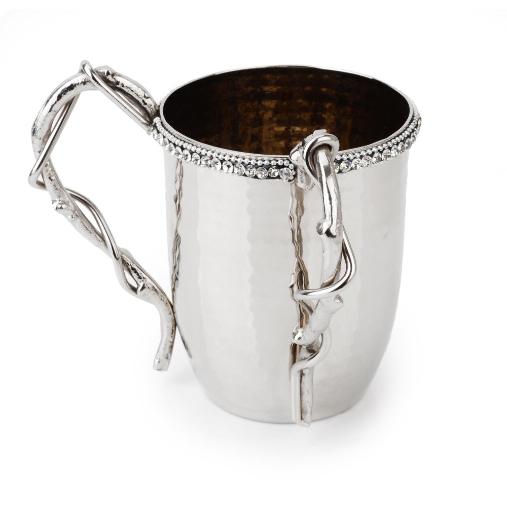 Classic Touch Hammered Stainless Steel Wash Cup w/ Diamonds, 5" x 4"
