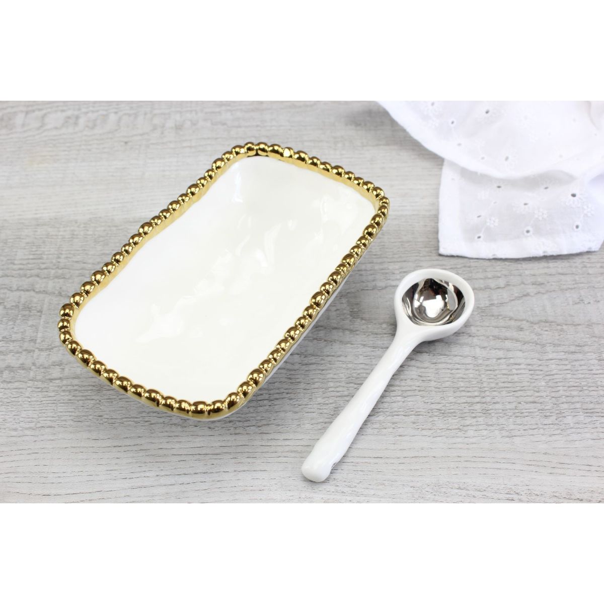 Pampa Bay Get Gifty - The Golden Beaded Procelain Set - Dish and Spoon