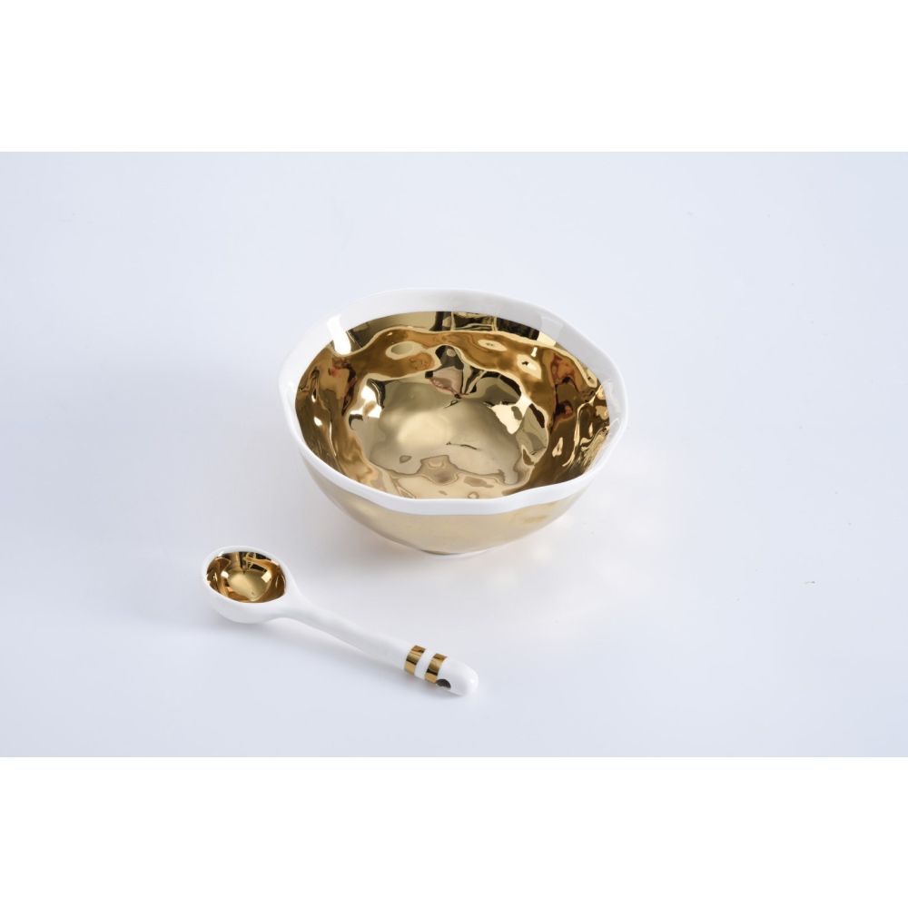 Pampa Bay Get Gifty - The Wavy Gold Set - Nut Bowl with Spoon, Porcelain