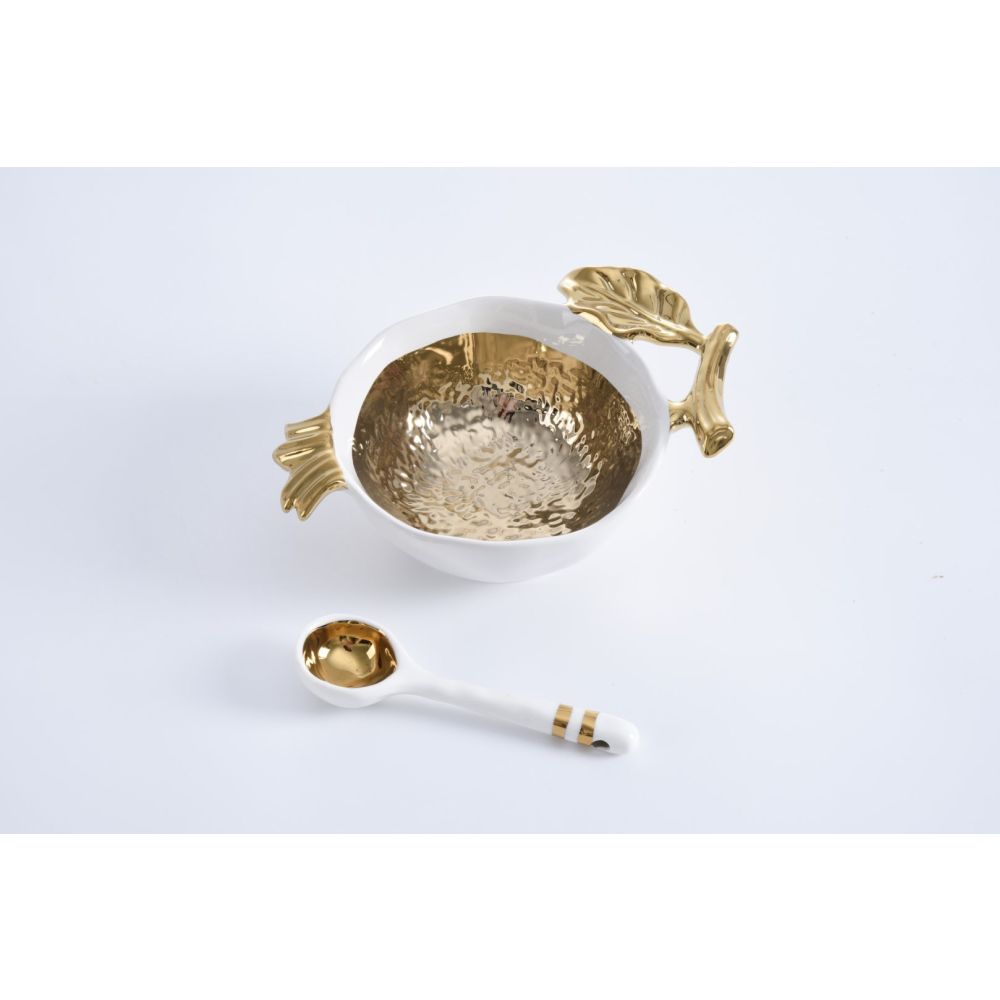 Pampa Bay Get Gifty - The Pomegranate Gold Set - Nut Bowl with Spoon, Porcelain