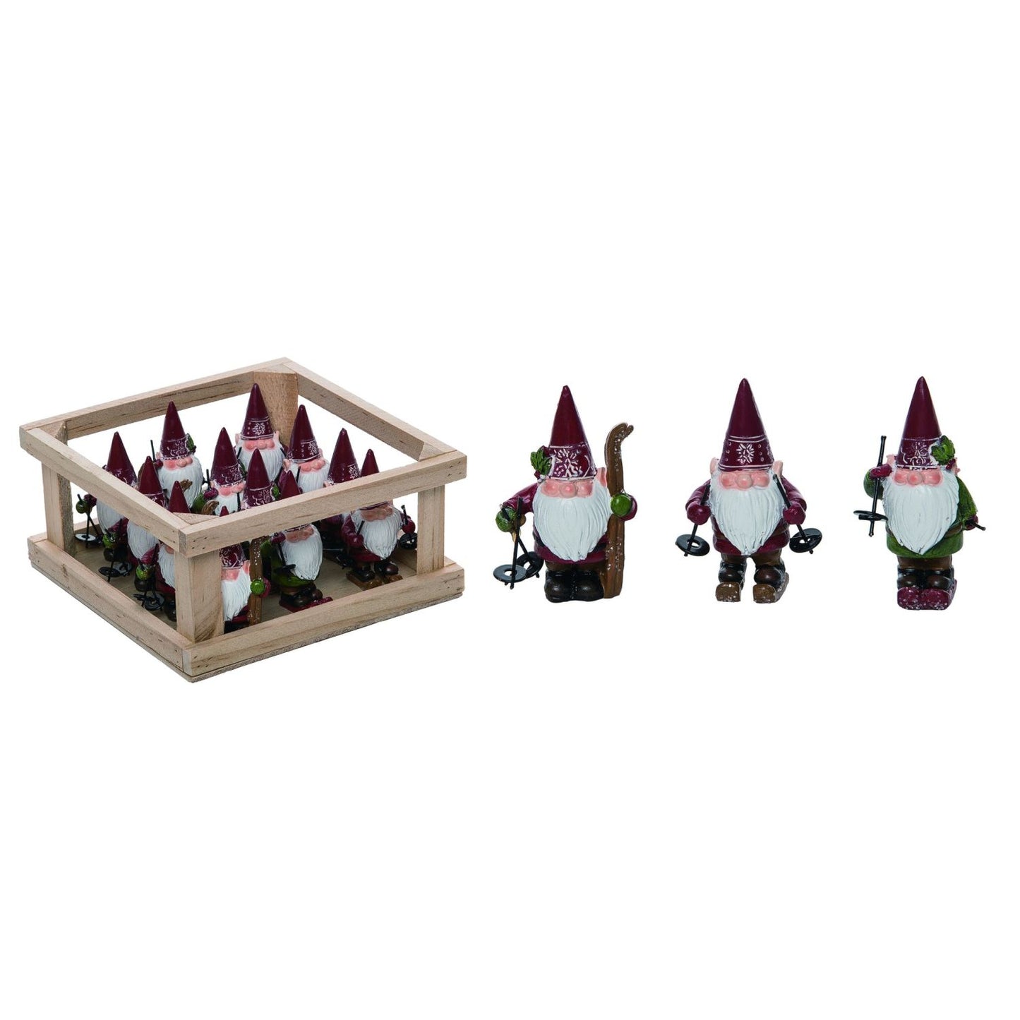 Transpac Resin Mini Skiing Gnome Figurine In Display Set Of 12