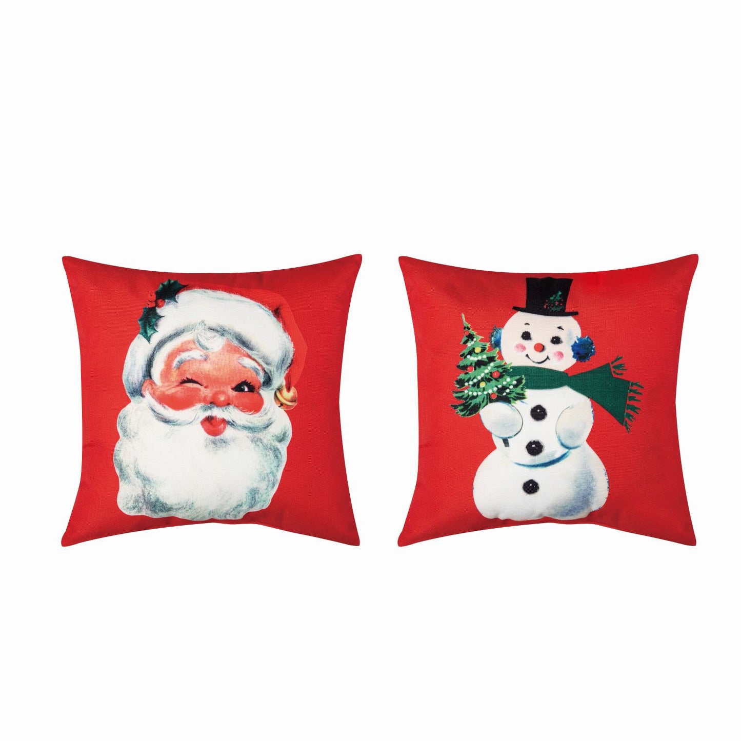 Transpac Fabric Snowman / Santa Printed Pillow, Set Of 2, Assortment