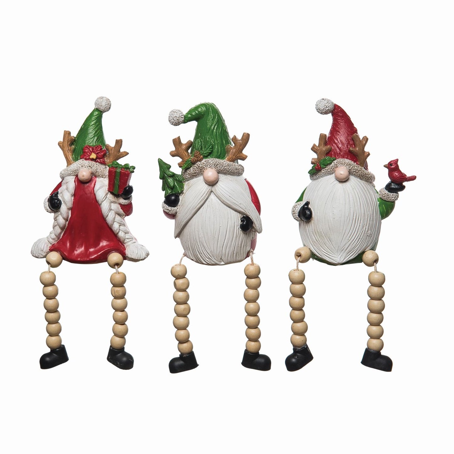 Transpac Resin Holiday Reindeer Hat Gnome Sitter, Set Of 3, Assortment