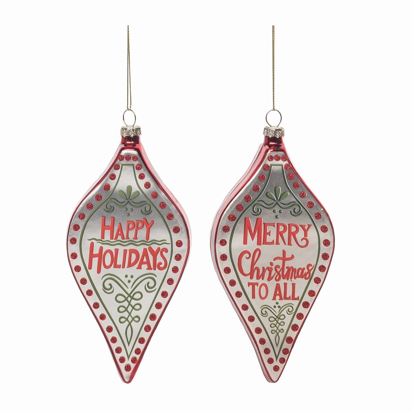 Transpac Glass Painted Holiday Greeting Ornament, Set Of 2, Assortment
