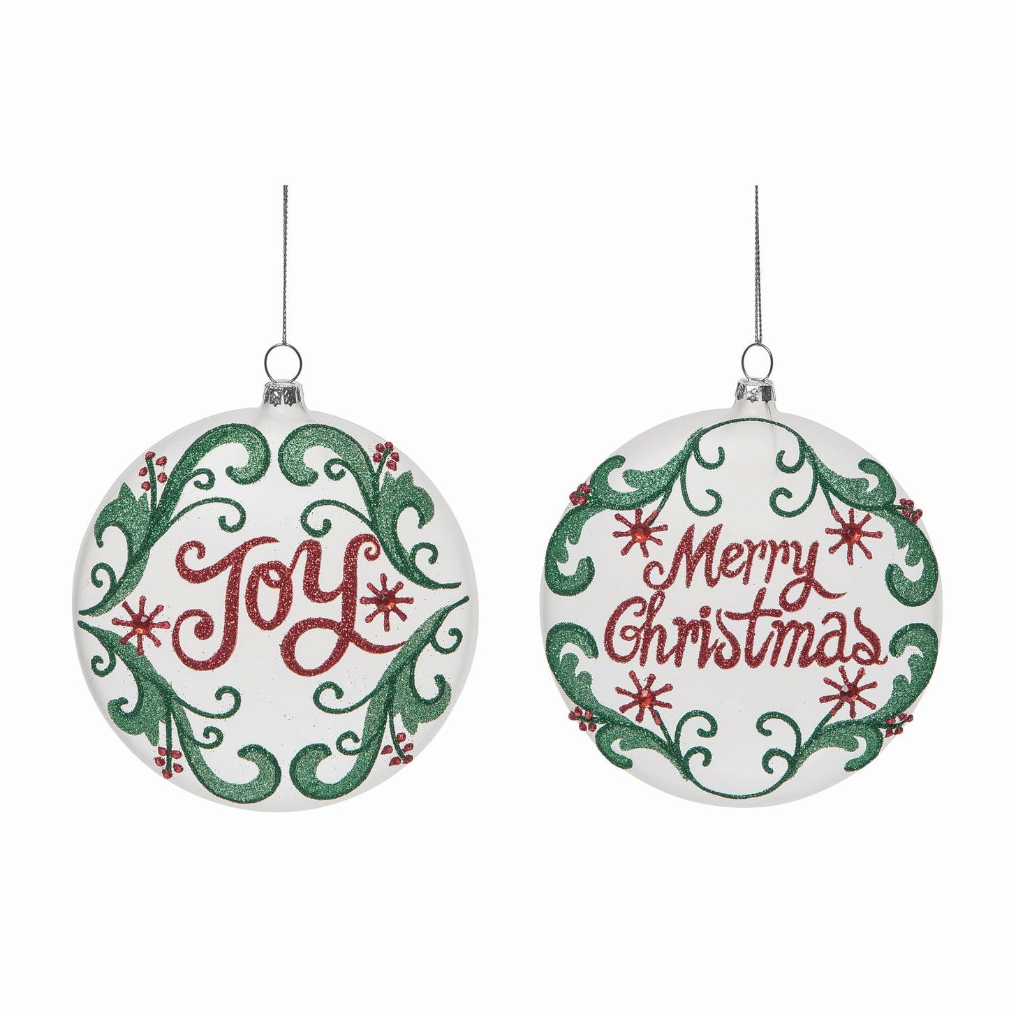 Transpac Glass Painted Vintage Holiday Ornament, Set Of 2, Assortment