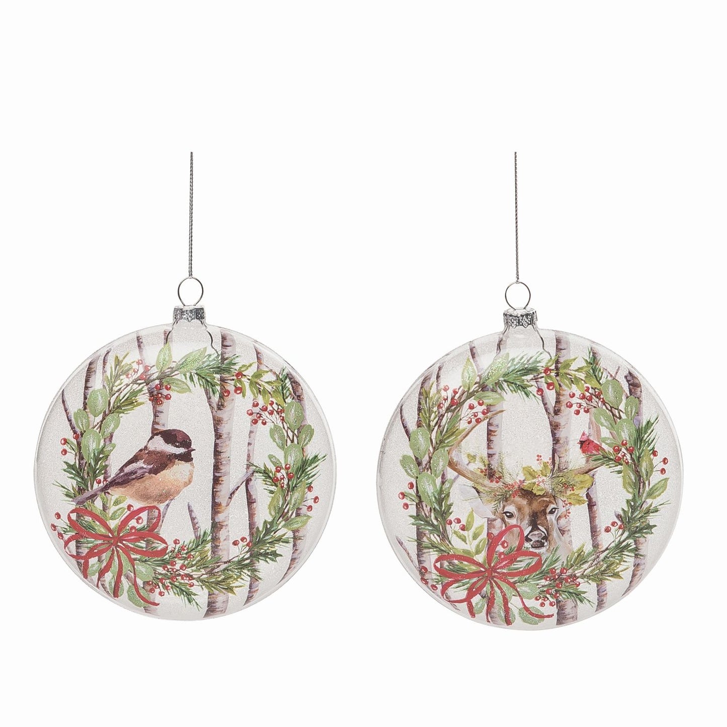 Transpac Glass Painted Birch Forest Ornament, Set Of 2, Assortment
