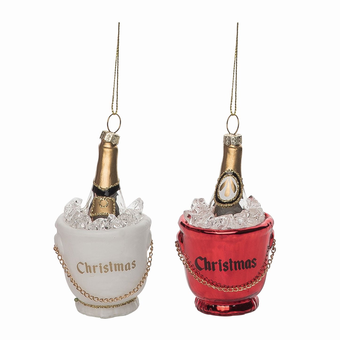 Transpac Glass Christmas Champagne Ornament, Set Of 2, Assortment