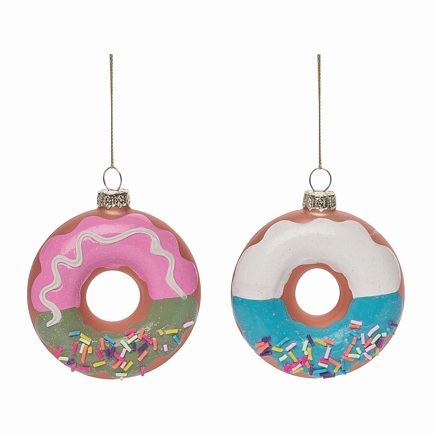 Transpac Glass Donut Sprinkles Ornament, Set Of 2, Assortment