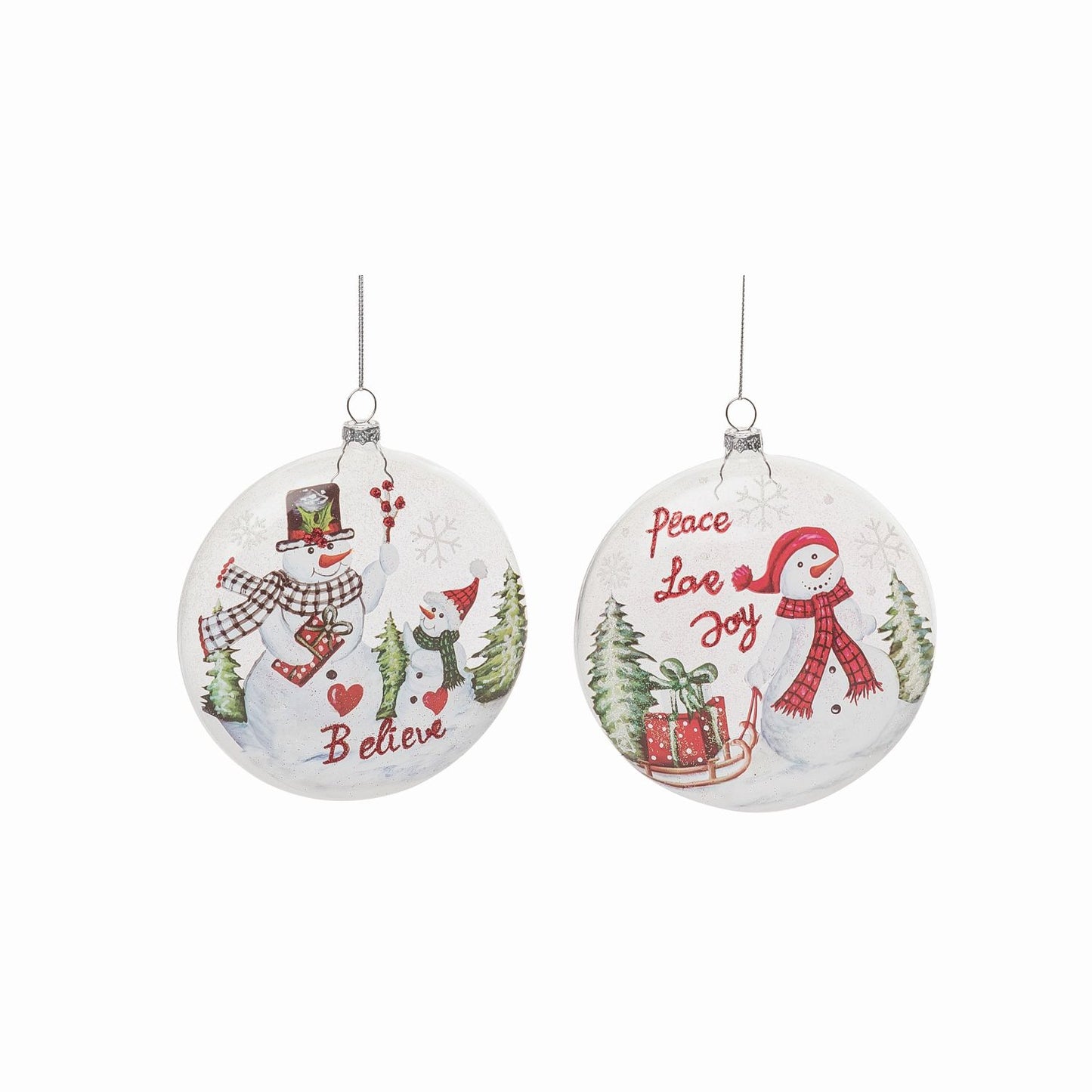 Transpac Glass Painted Snowman With Friends Ornament, Set Of 2, Assortment