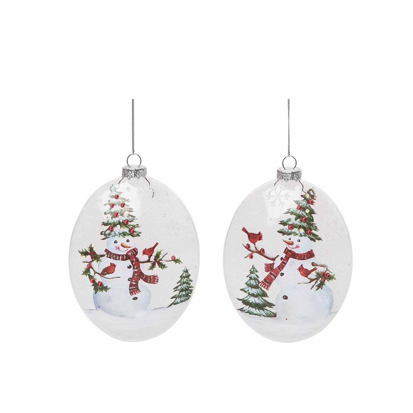 Transpac Glass Snowman With Tree Ornament, Set Of 2, Assortment