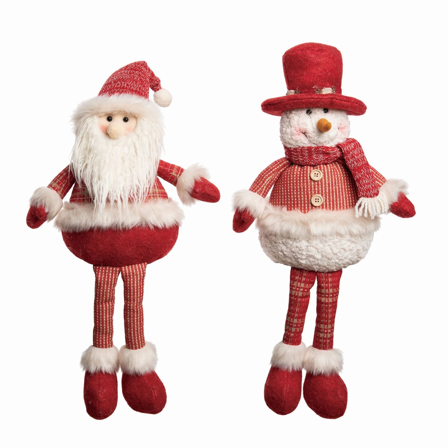 Transpac Plush Holiday Santa & Snowman Long Leg Sitter, Set Of 2, Assortment