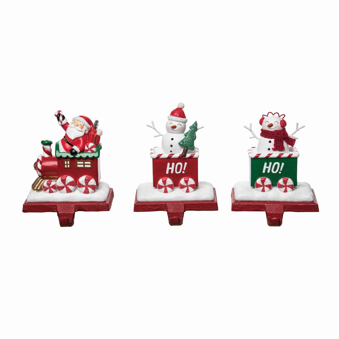 Transpac Resin Snowman & Santa Stocking Holder, Set Of 3, Assortment