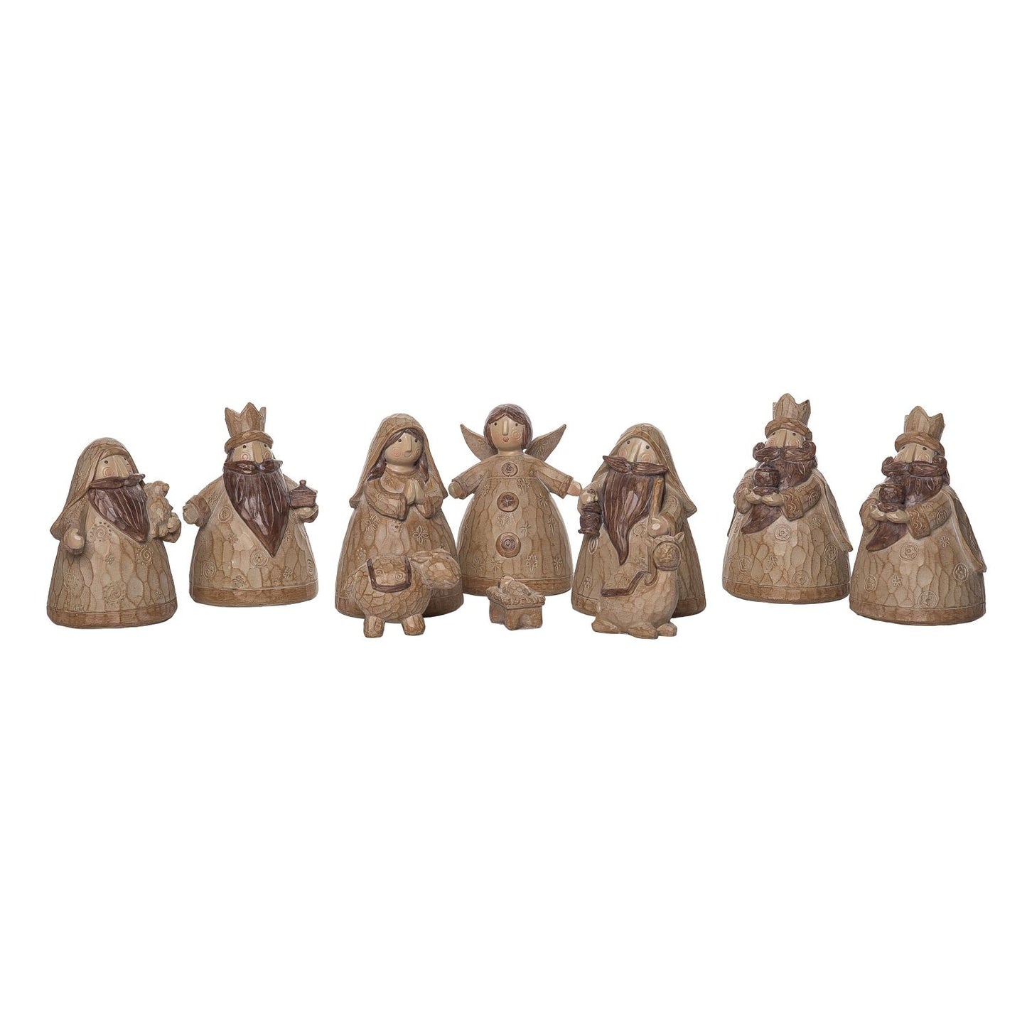 Transpac Resin Wood Carved Nativity, Set Of 10