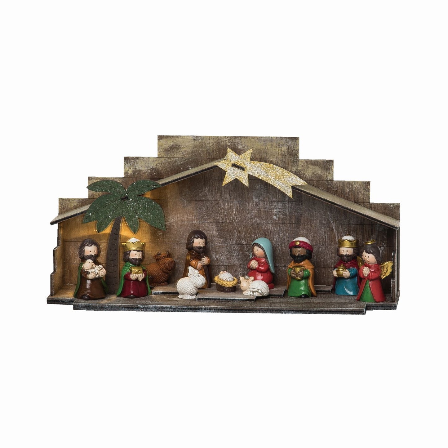 Transpac Resin Light Up Bright Children Nativity Figurines, Set Of 12