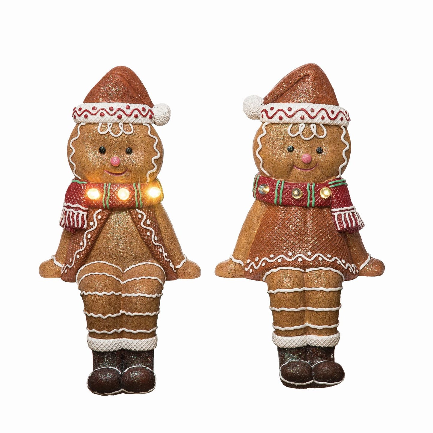 Transpac Resin Light Up Gingerbread Sitter Figurine, Set Of 2, Assortment