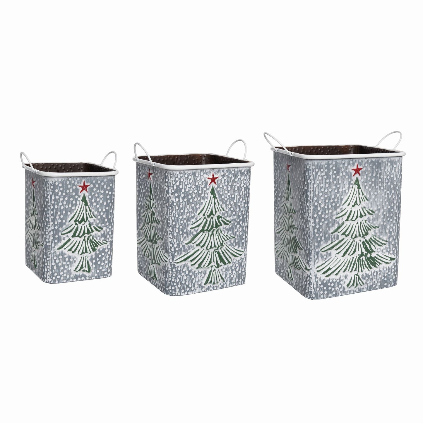 Transpac Metal Nested Christmas Tree Baskets, Set Of 3