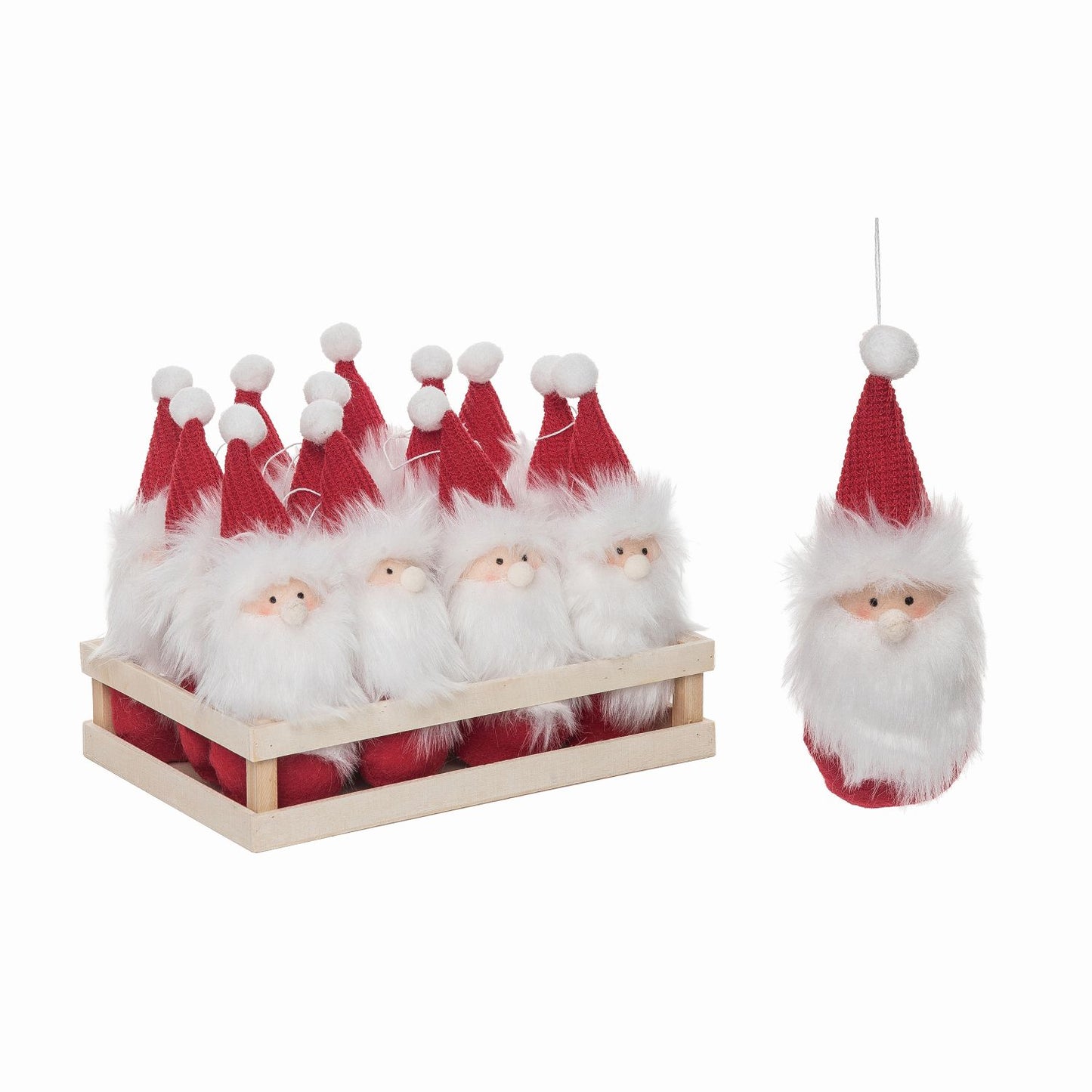 Transpac Plush Fuzzy Santa Ornaments In Crate, Set Of 12