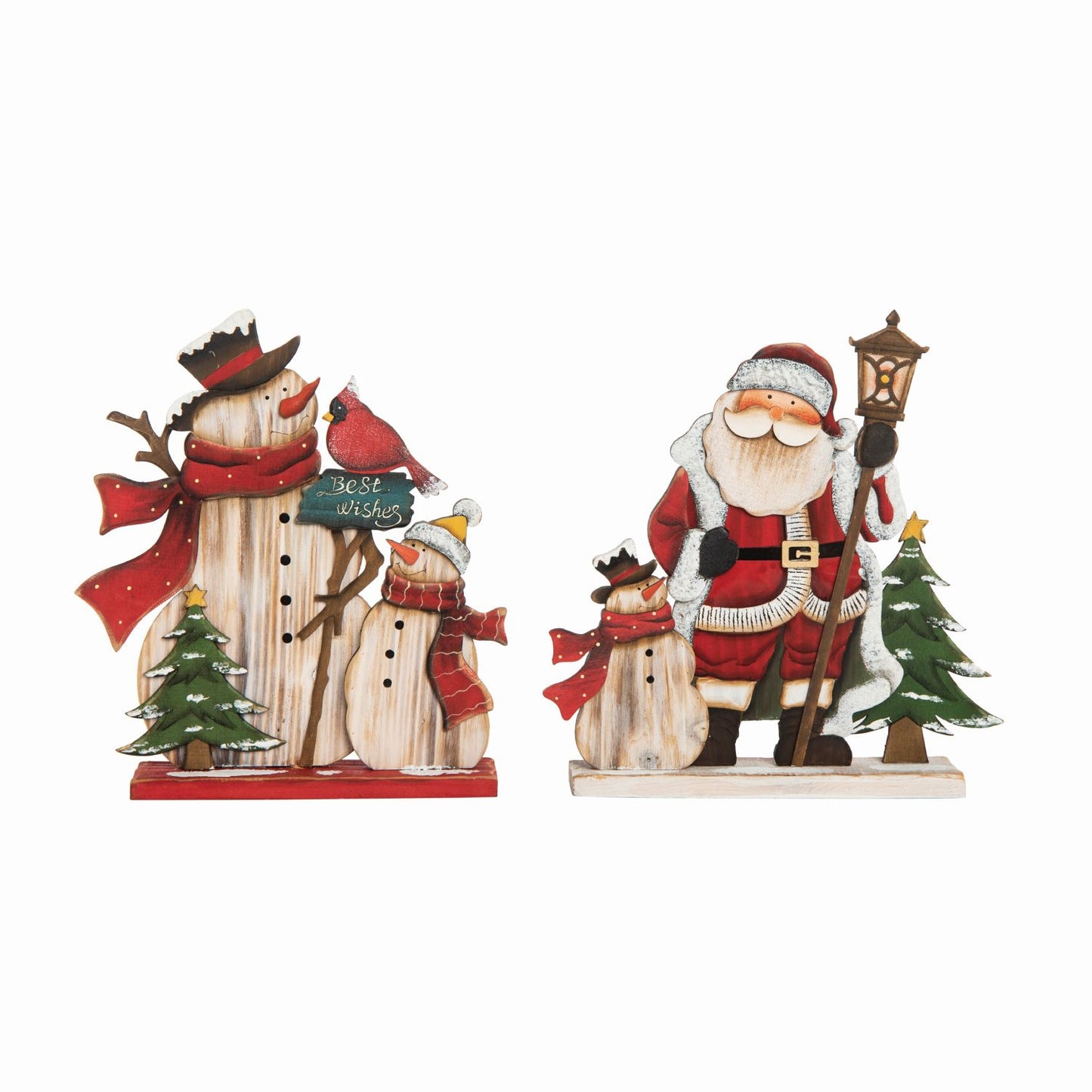 Transpac Plywood Rustic Santa & Snowman Decor, Set Of 2, Assortment