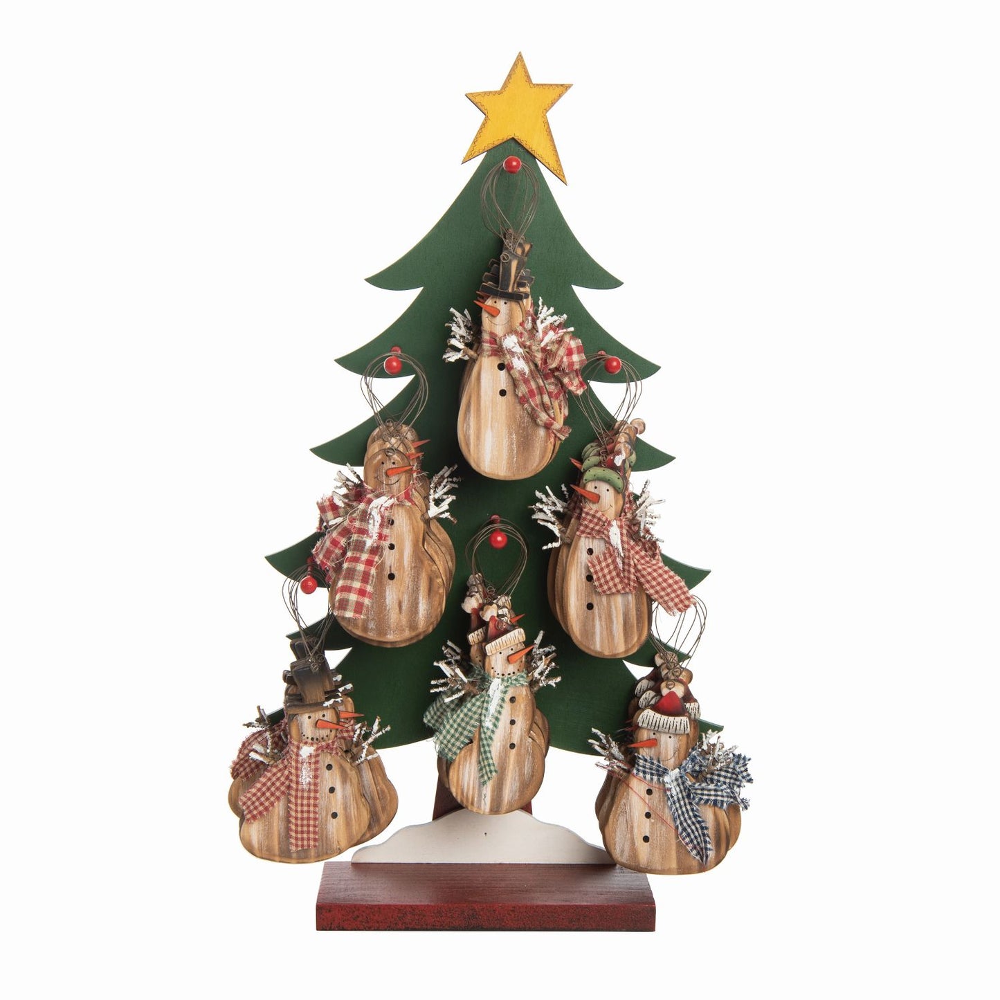 Transpac Plywood Rustic Snowman W/ Scarf Ornaments With Tree Display, Set Of 36