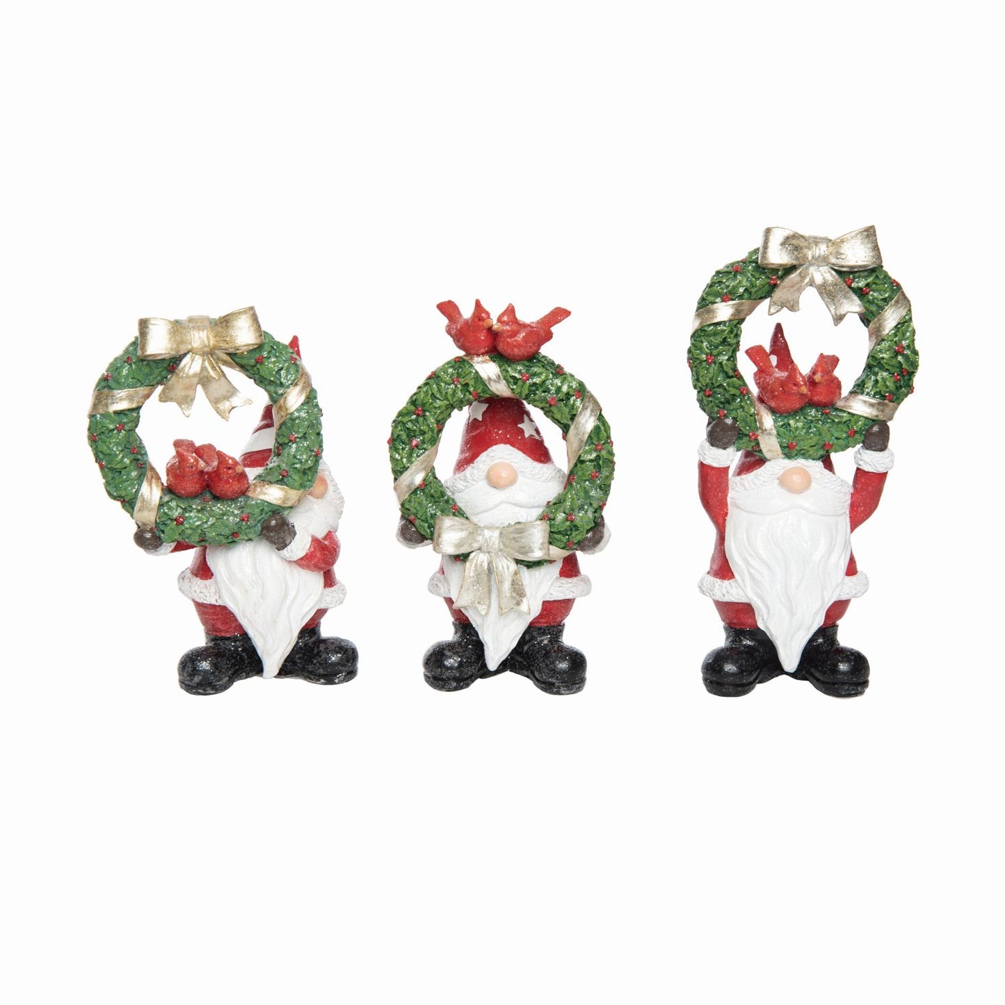 Transpac Resin Gnome With Wreath Figurine, Set Of 3, Assortment