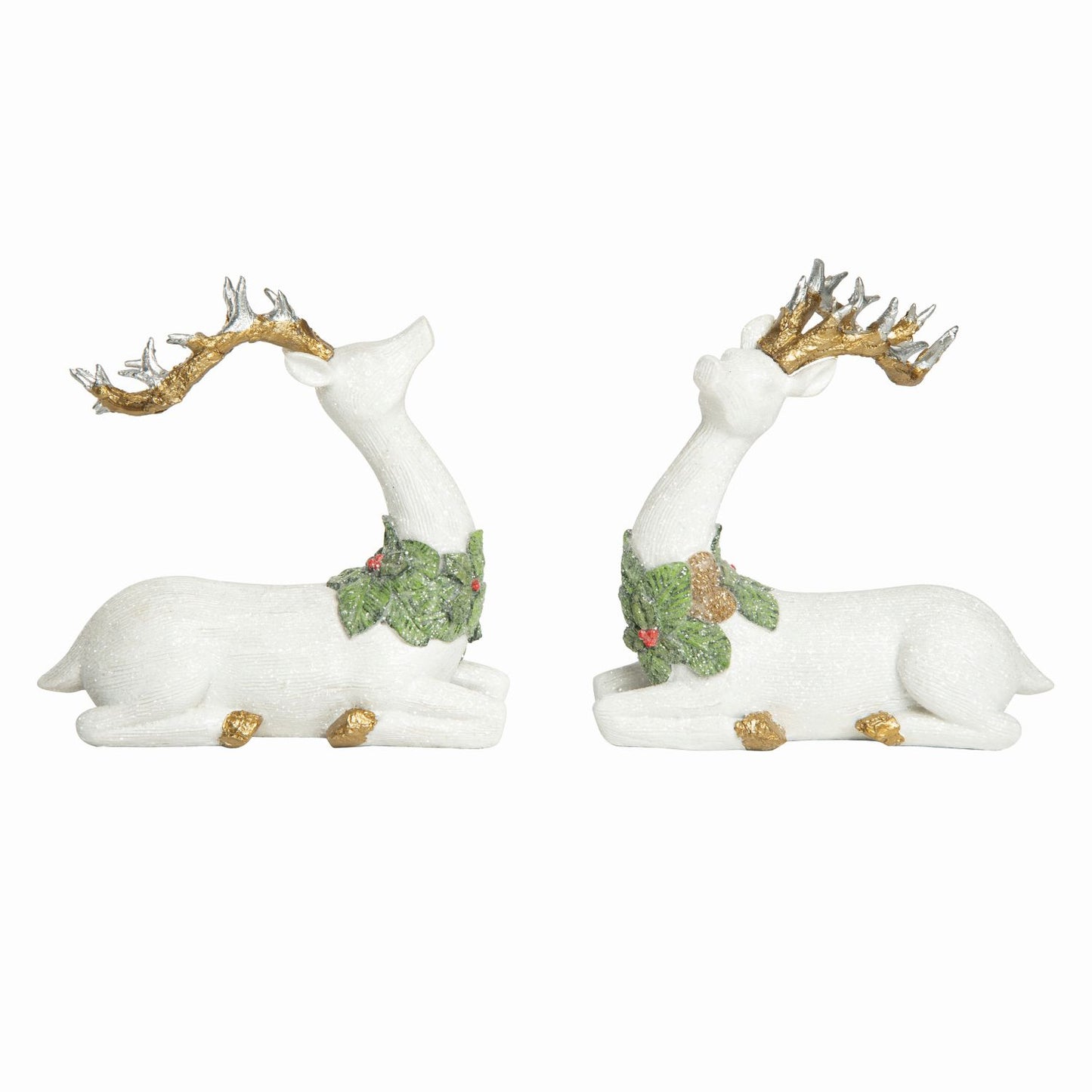 Transpac Resin Elegantly Carved Sitting Reindeer Decor, Set Of 2, Assortment