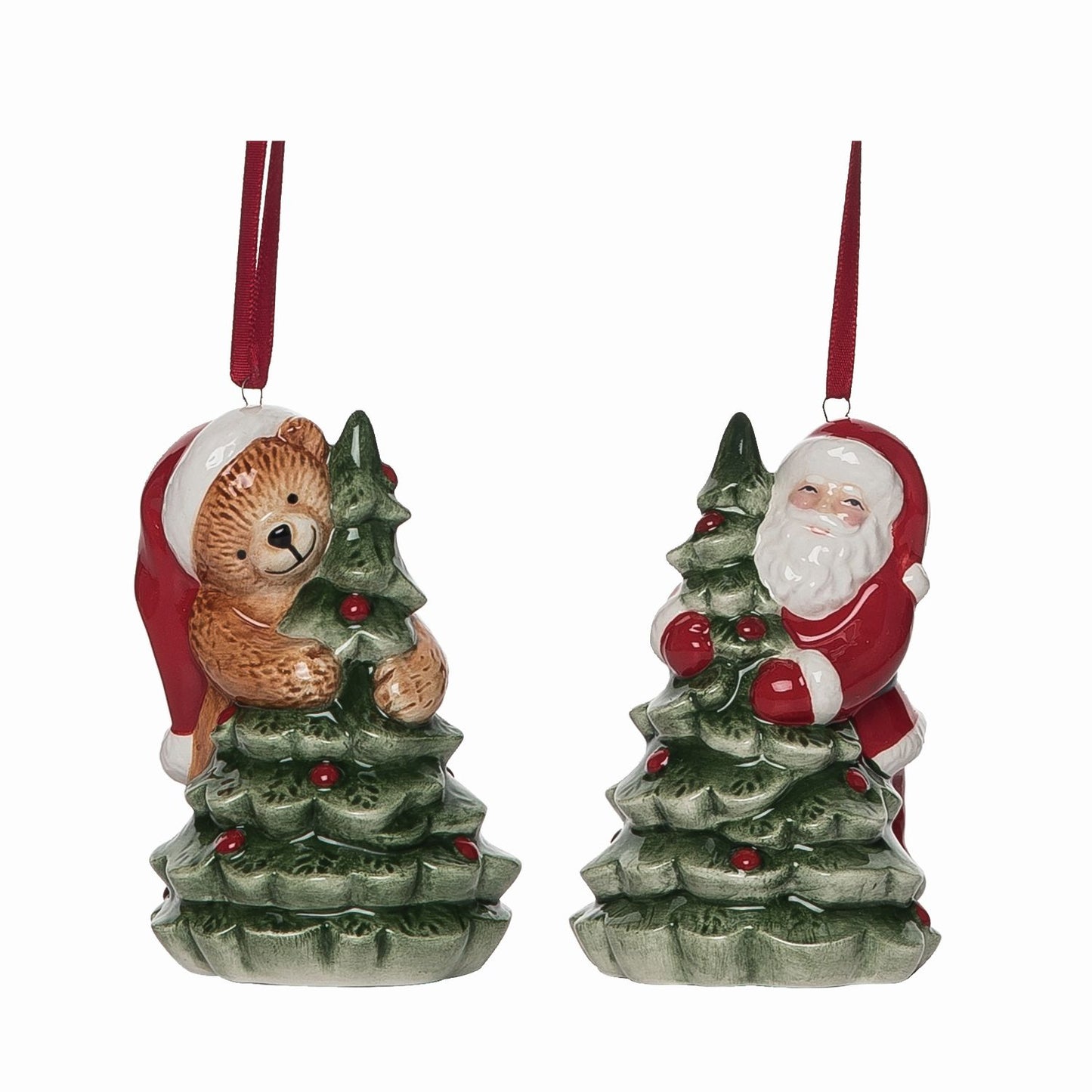 Transpac Dolomite Tree Teddy / Santa Ornament, Set Of 2, Assortment