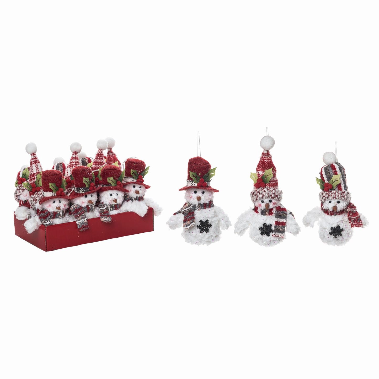 Transpac Plush Stubby Snowman Ornaments In Display, Set Of 12