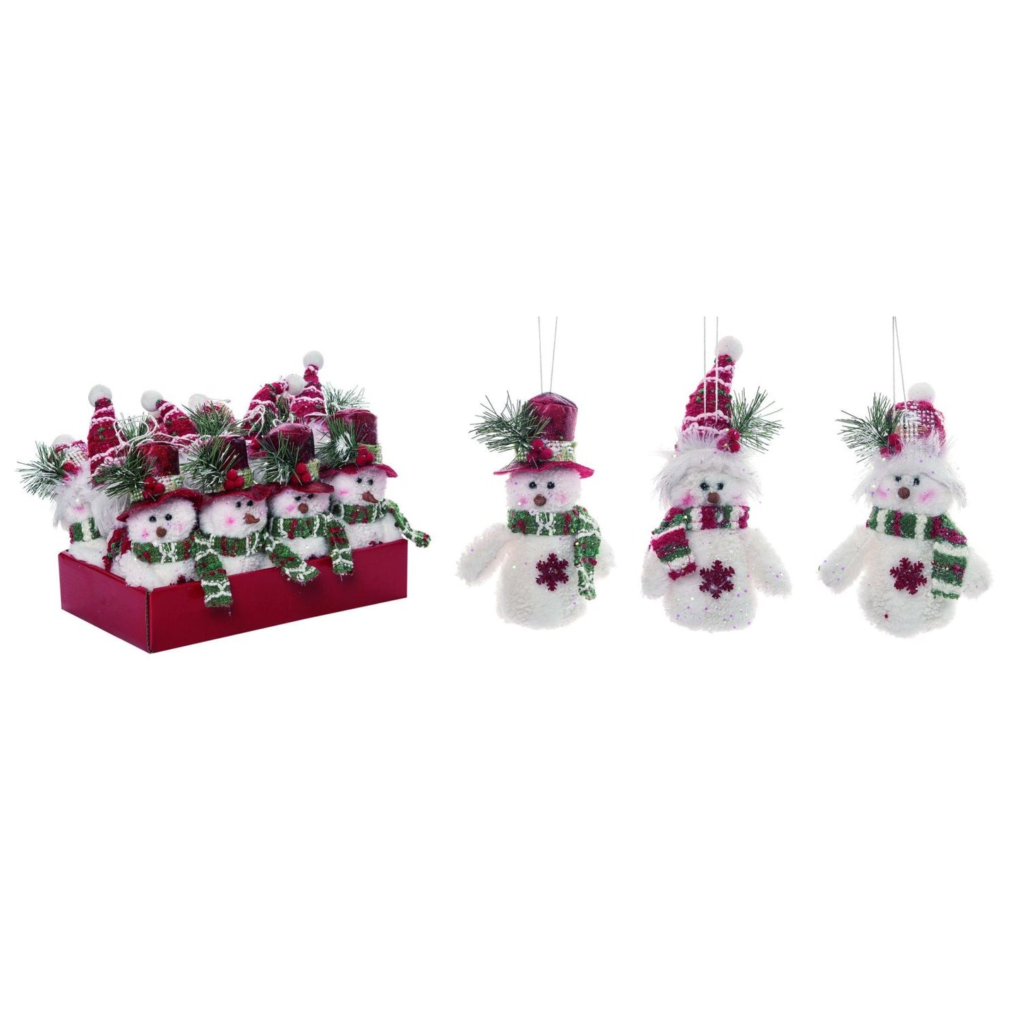 Transpac Plush Jolly Snowman Ornament  In Crate Set Of 12