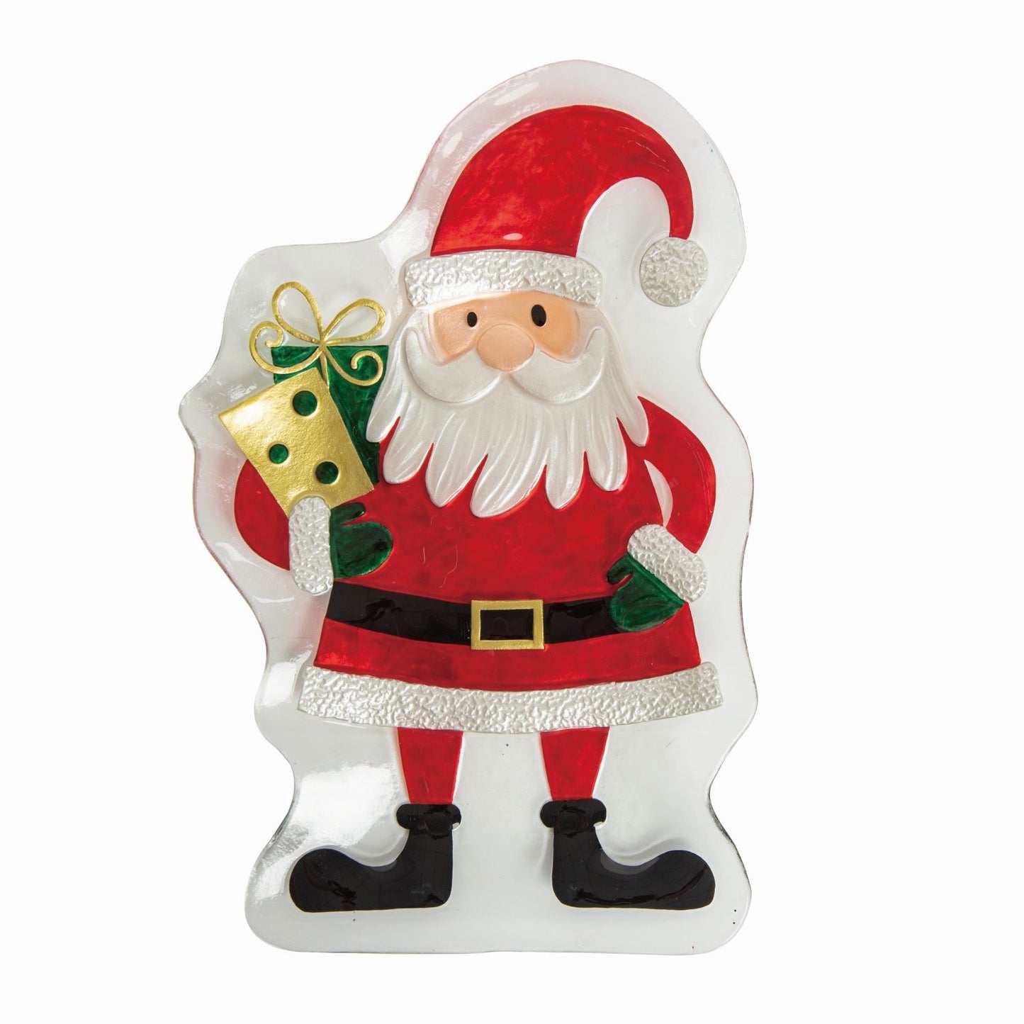 Transpac Fused Glass Santa With Presents Plate