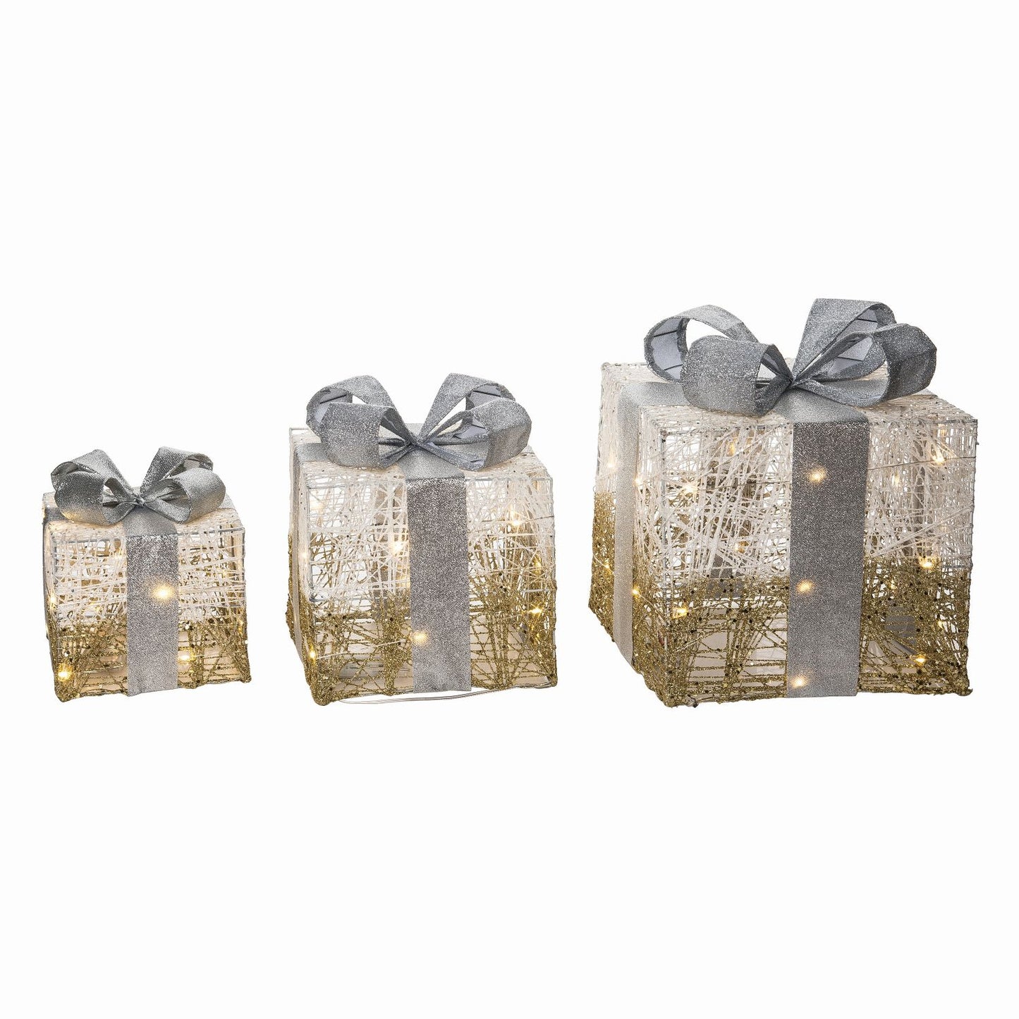 Transpac Metal Light Up Silver & Gold Gift Decor, Set Of 3