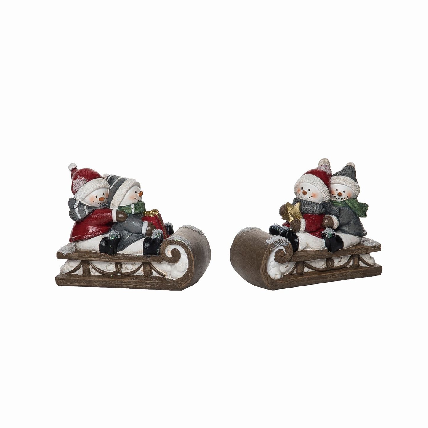 Transpac Resin Quilted Snowman Sledding Figurine, Set Of 2, Assortment