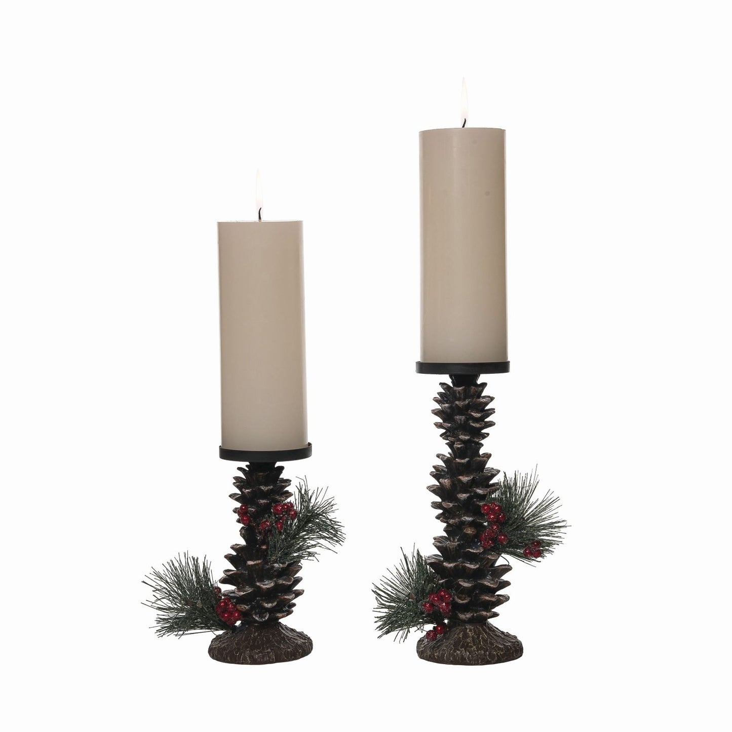 Transpac Resin Rustic Pinecone Candle Holders, Set Of 2