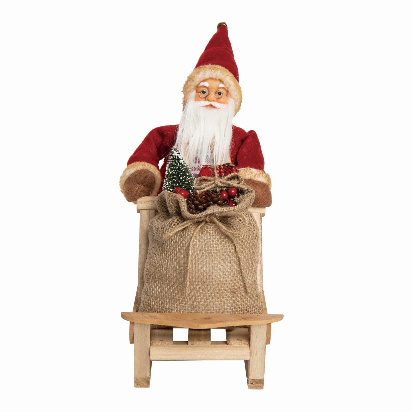 Transpac Fabric Santa With Wood Sleigh Decor