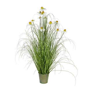 Vickerman Artificial Potted Green Grass And Daisies