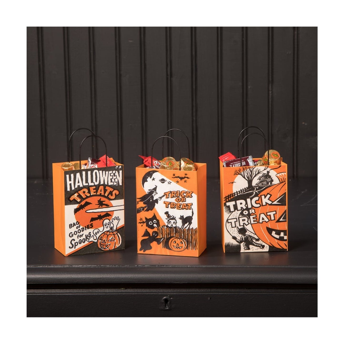 Bethany Lowe Tin Halloween Treat Bag Set Of 3 Assortment
