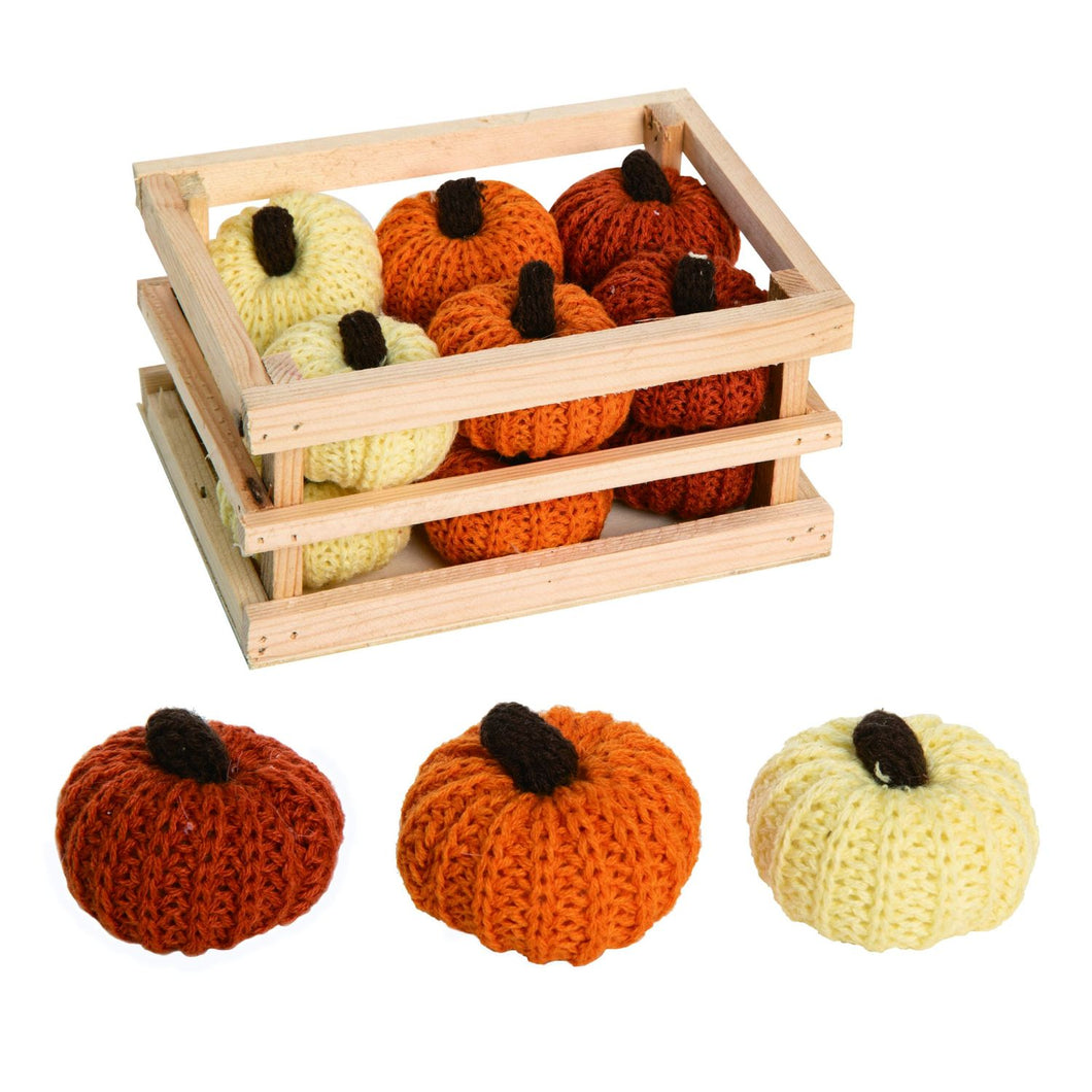 Transpac Fabric Knit Pumpkins In Crate Set Of 12