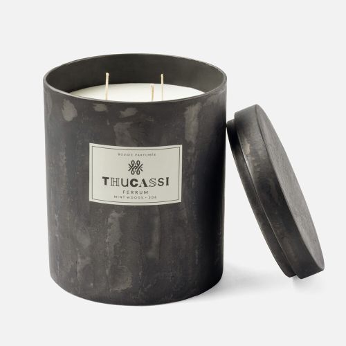 Thucassi Ferrum Candle, Mint Woods Scent, Black Tin