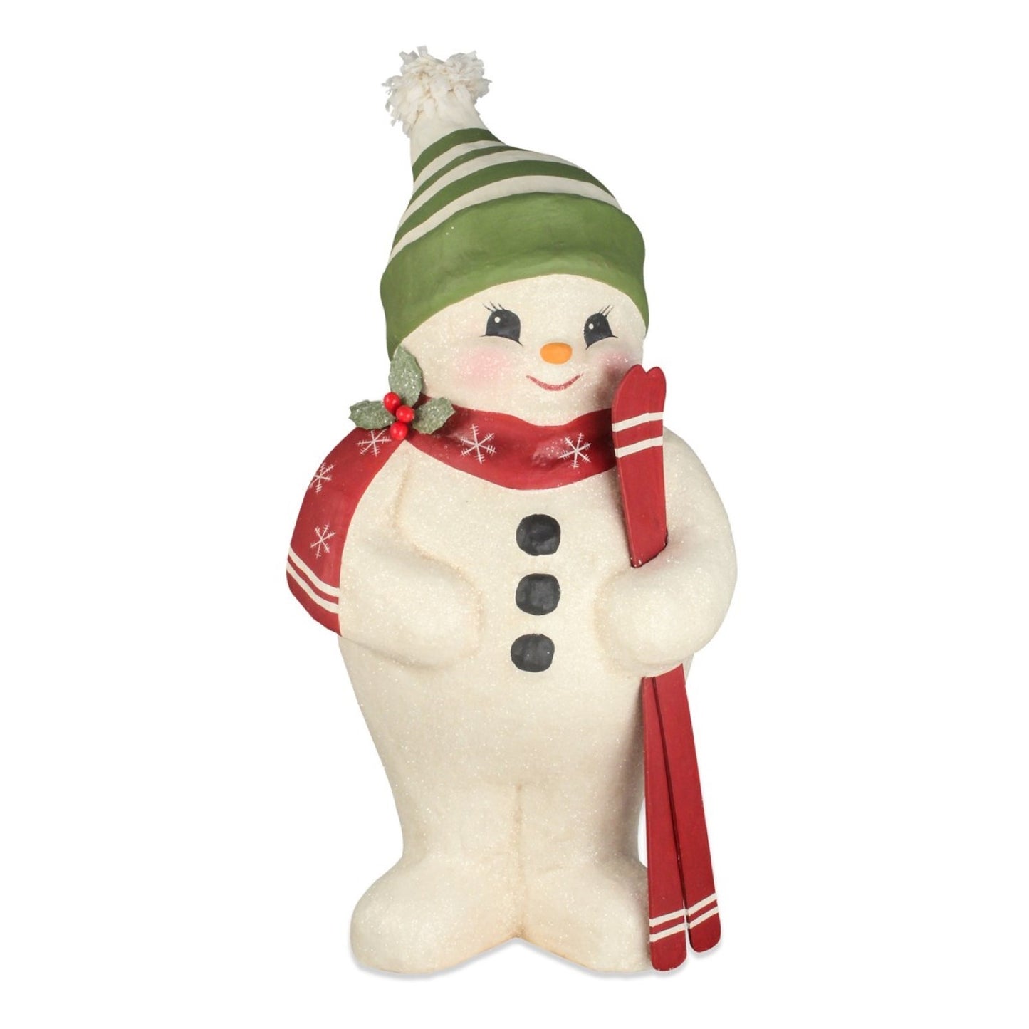 Bethany Lowe Retro Christmas Snowman With Skis Large Paper Mache